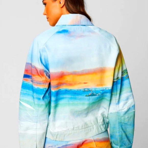 NWT Blanknyc Lost In Paradise Denim Graphic Art Oversized Jacket XL Beach - Picture 3 of 9